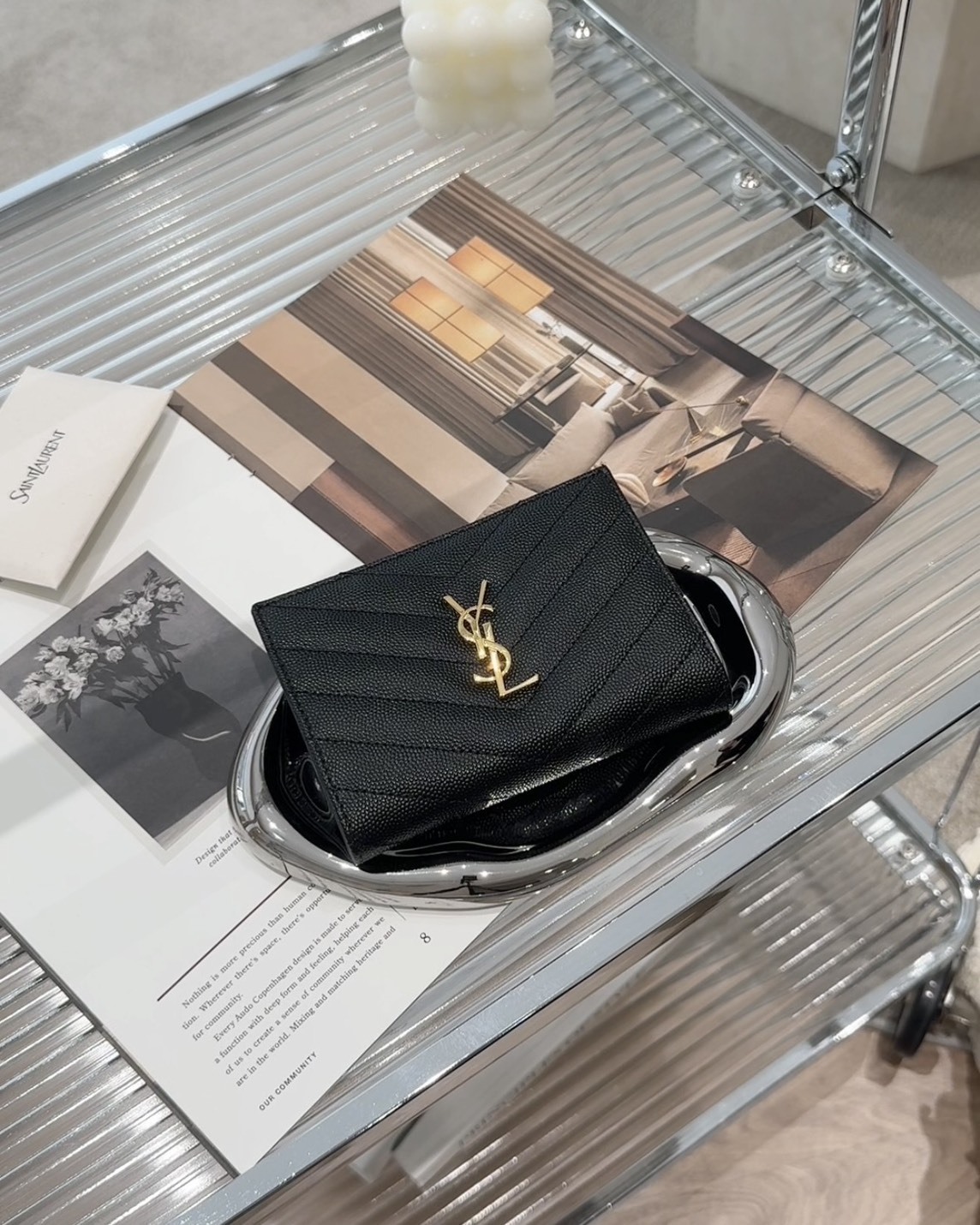 YSL｜一字拉鍊對開短夾 黑色 (大款)