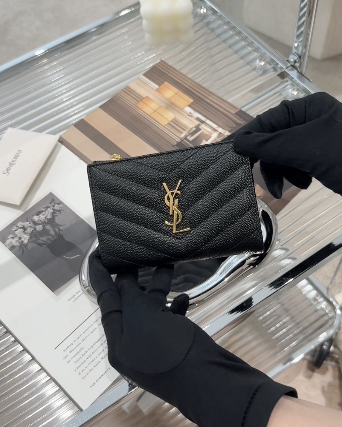 YSL｜一字拉鍊對開短夾 黑色 (大款)