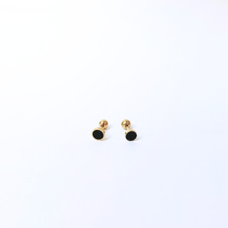 抗敏鋼 2色 素黑圓形造型耳環(單支價)