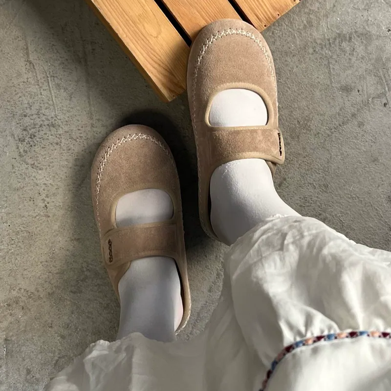 JEEP MARY JANE 麂皮拖鞋 大地色系 包頭鞋