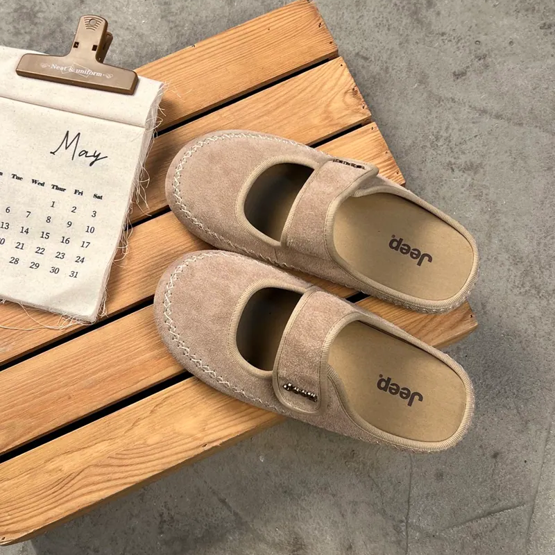 JEEP MARY JANE 麂皮拖鞋 大地色系 包頭鞋