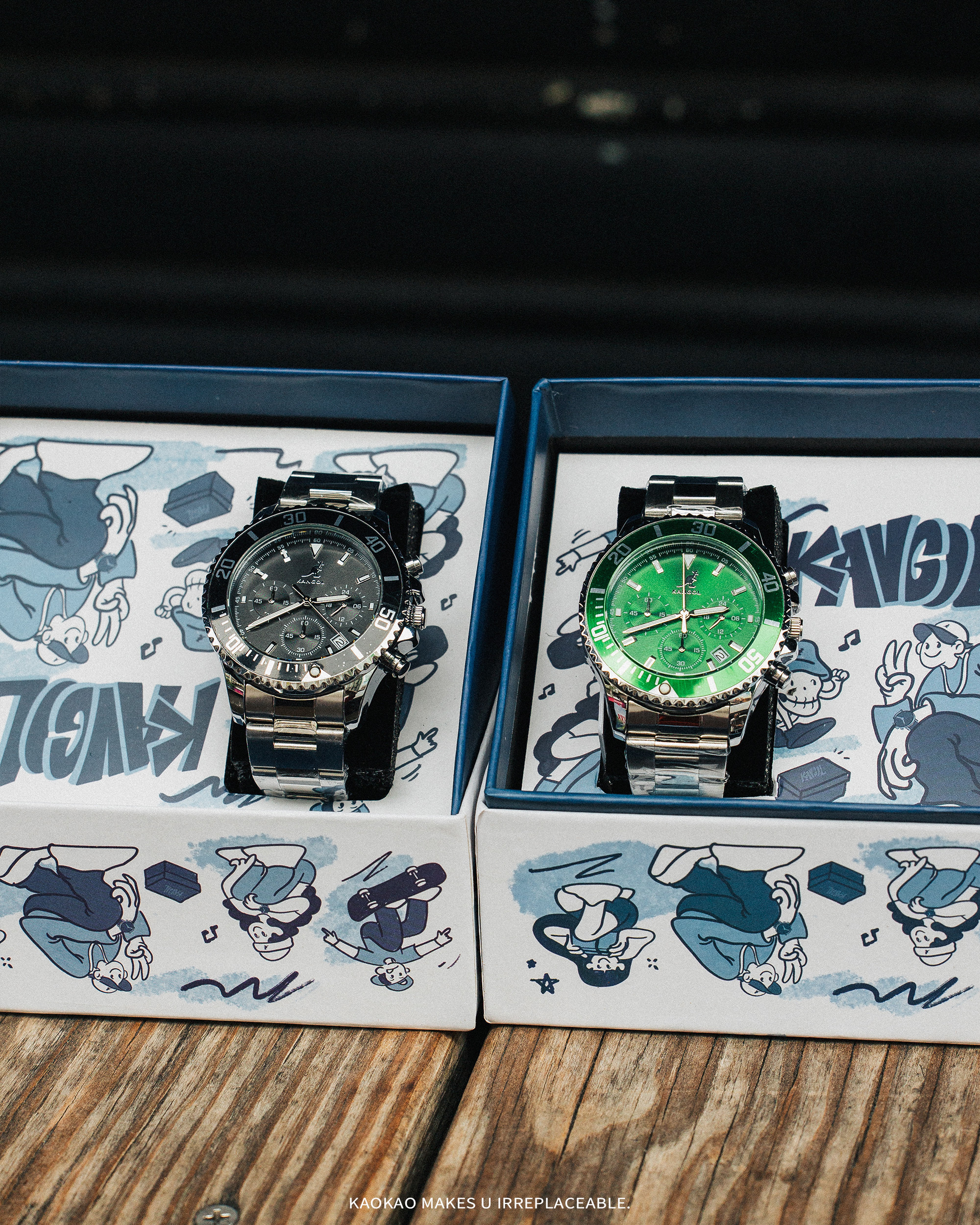 KANGOL 手錶 金屬錶帶 石英機芯 高級 黑水鬼 綠水鬼【NK825】