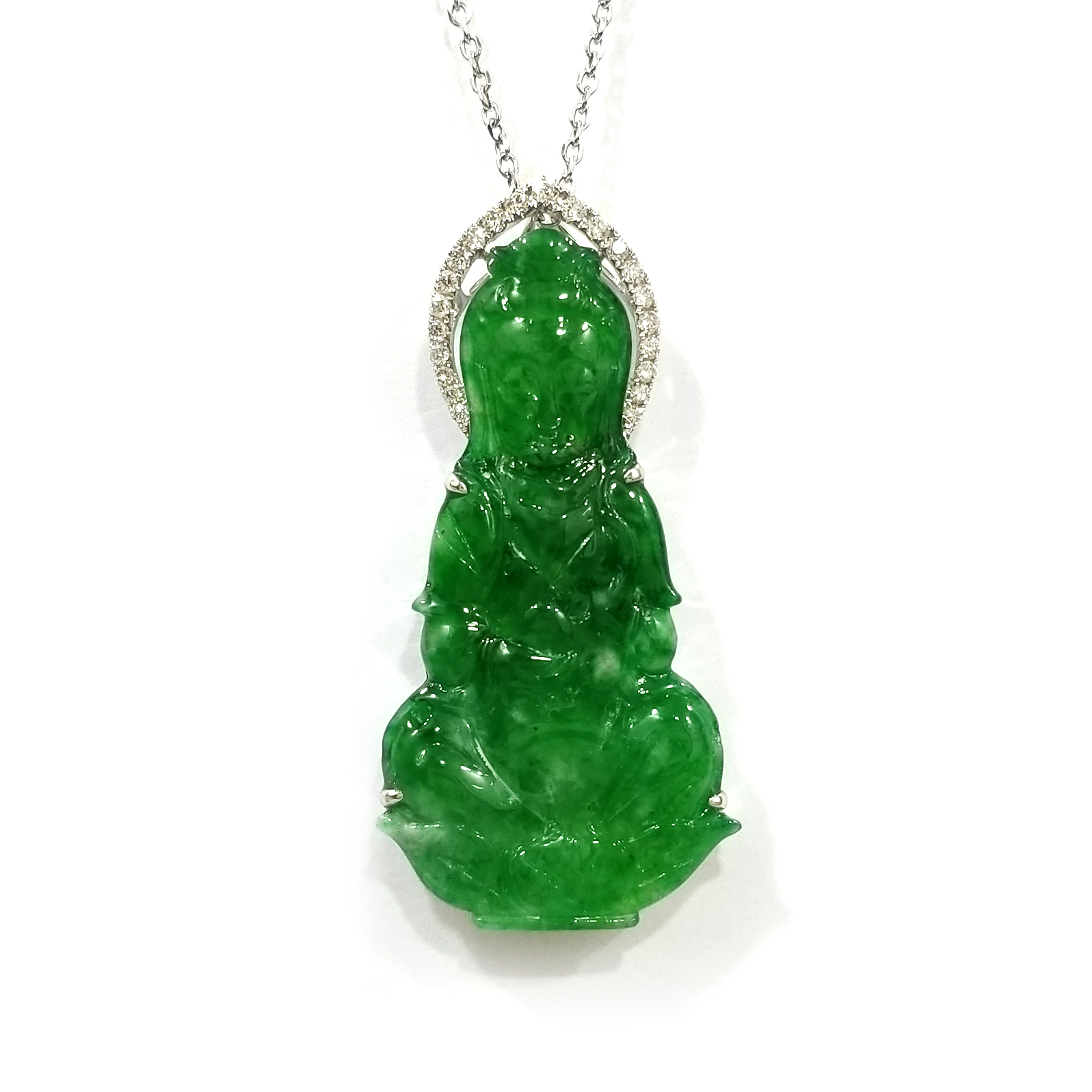 翡翠觀音天然鑽石吊墜