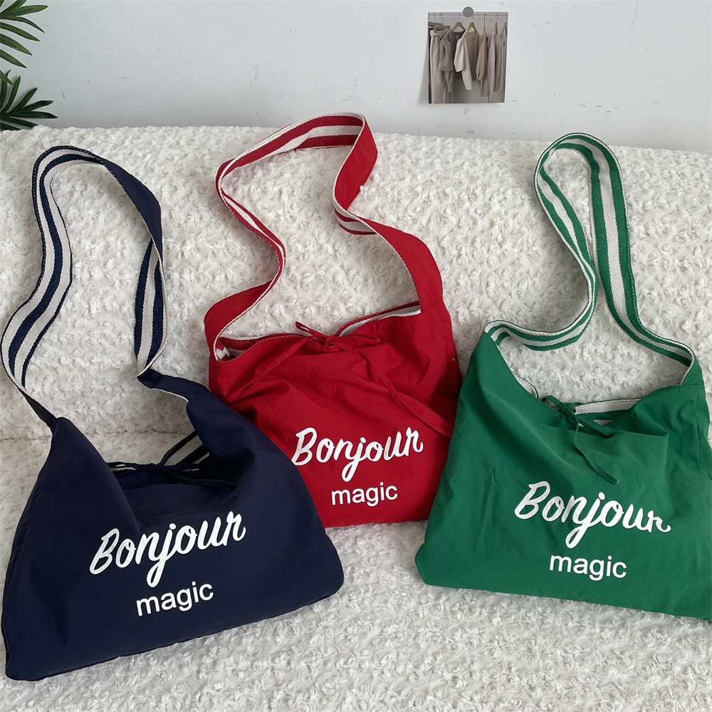 《6224》韓系條紋雙面單肩帆布包