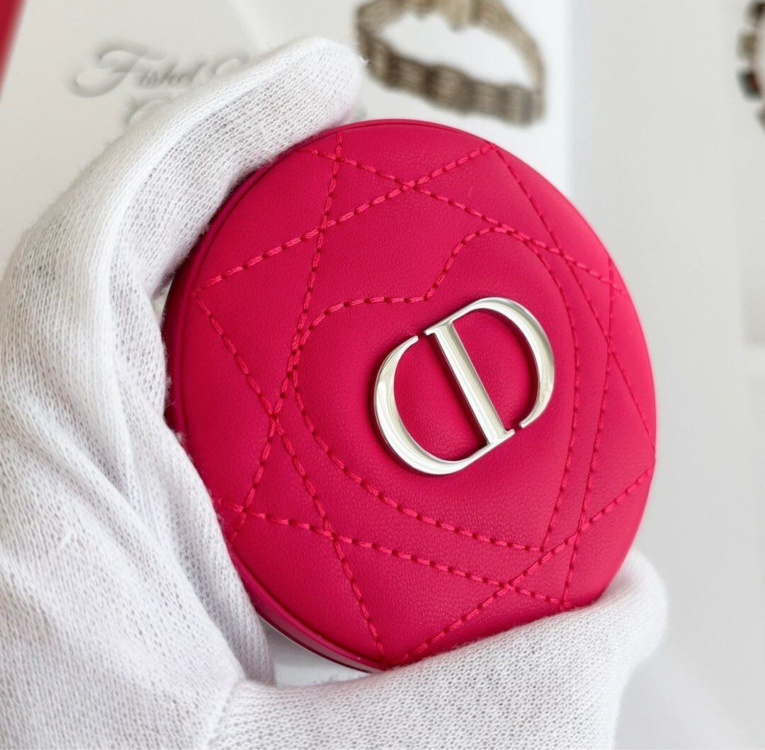 Dior 贈品桃紅色雙面小羊皮化妝鏡
