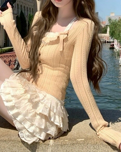 設計師家質感麻花針織背心+外套+多層蕾絲褲裙