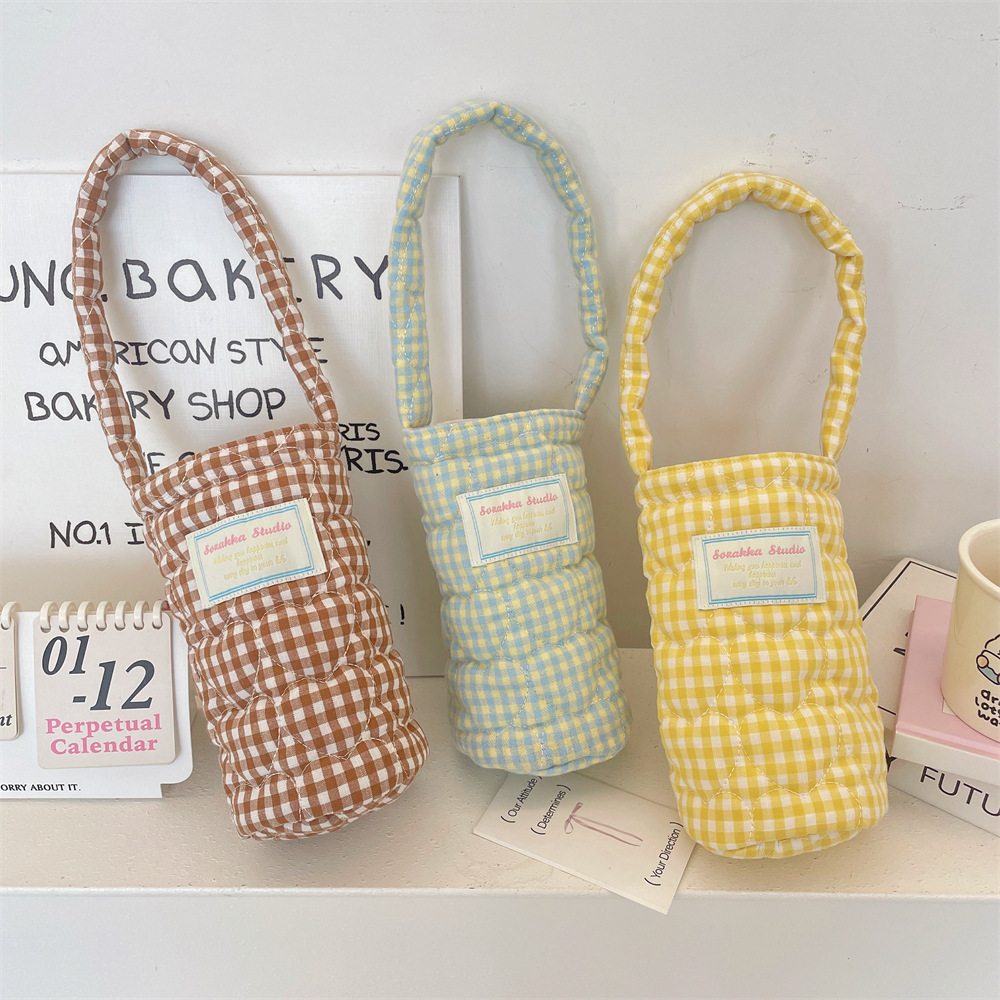 《6225》Ins小格紋水壺飲料提袋