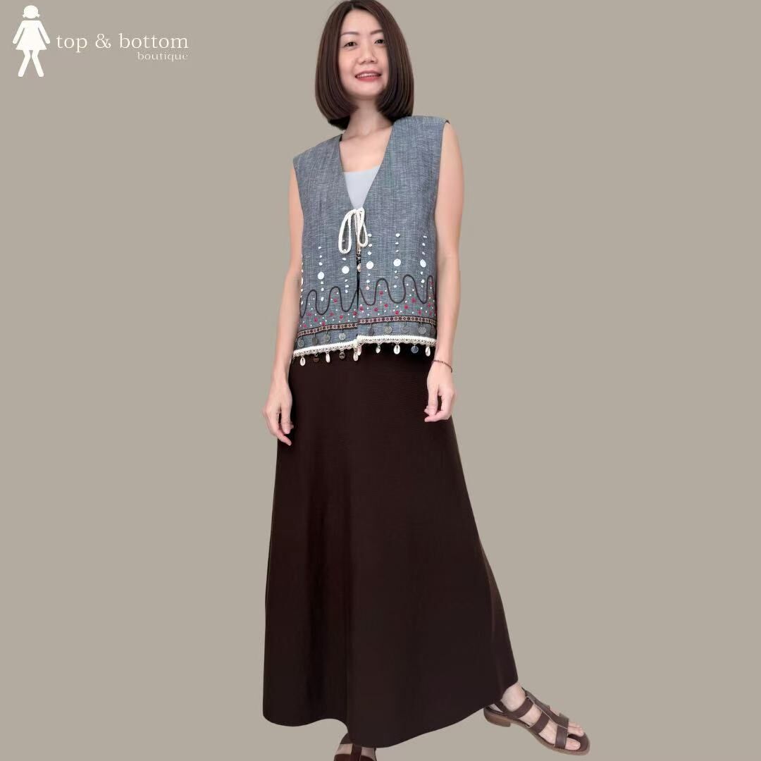 ETHNIC EMBROIDERED DETAILS RIBBON FRONT VEST