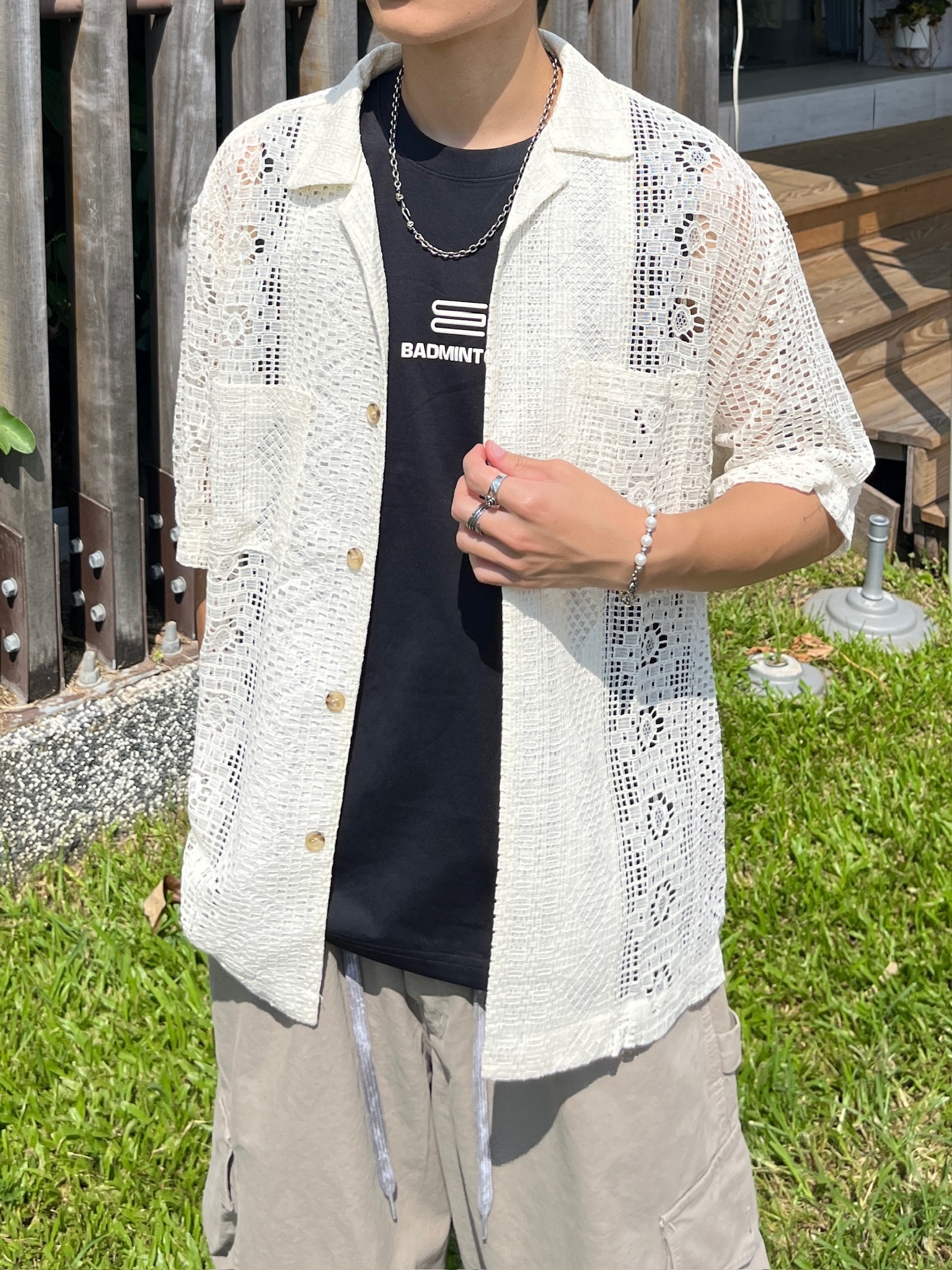 Select By Yourˊs 簍空提花紋短袖襯衫 (2colors)