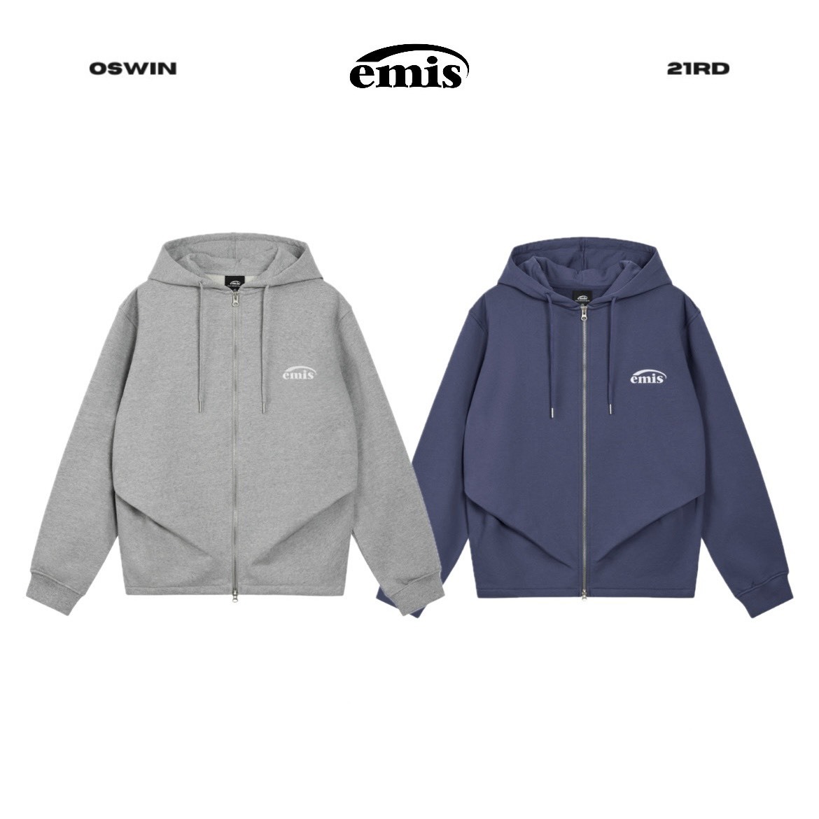 韓國 EMIS 經典小LOGO 雙拉鍊 連帽外套