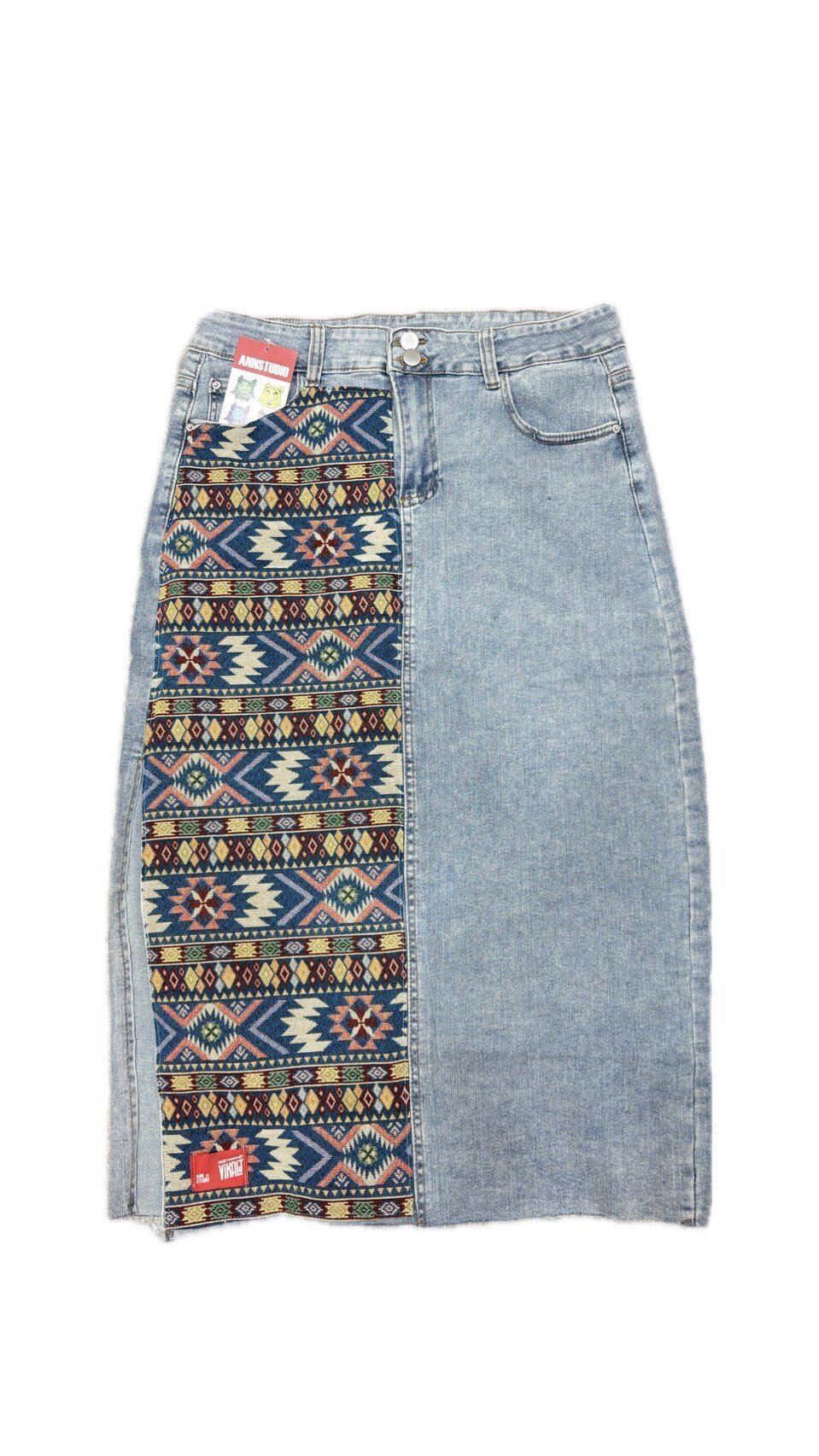 Annstudio / 手作客制款 / 拼接開叉彈性牛仔裙（全尺寸XL~5XL）