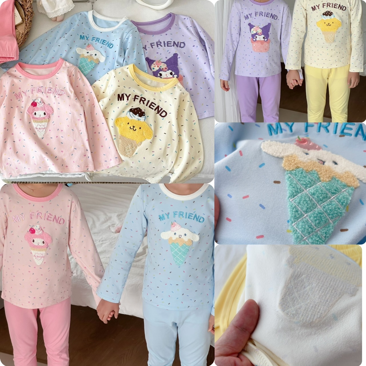 兒童san*rio系列毛巾刺繡碎花長袖套裝-2502200