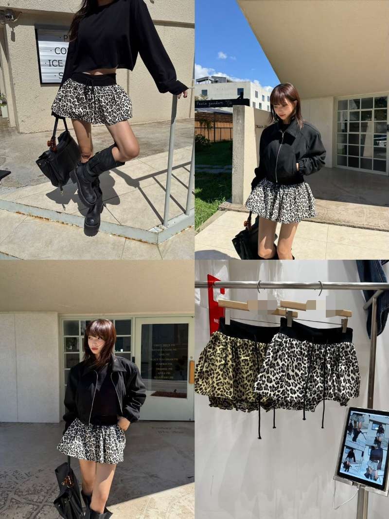 豹紋綁帶泡泡短裙