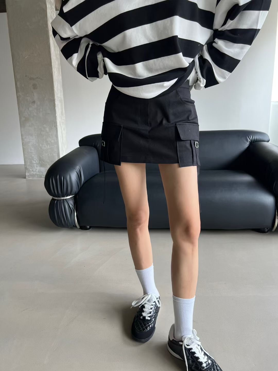 蓋帶掛帶後鬆緊短裙