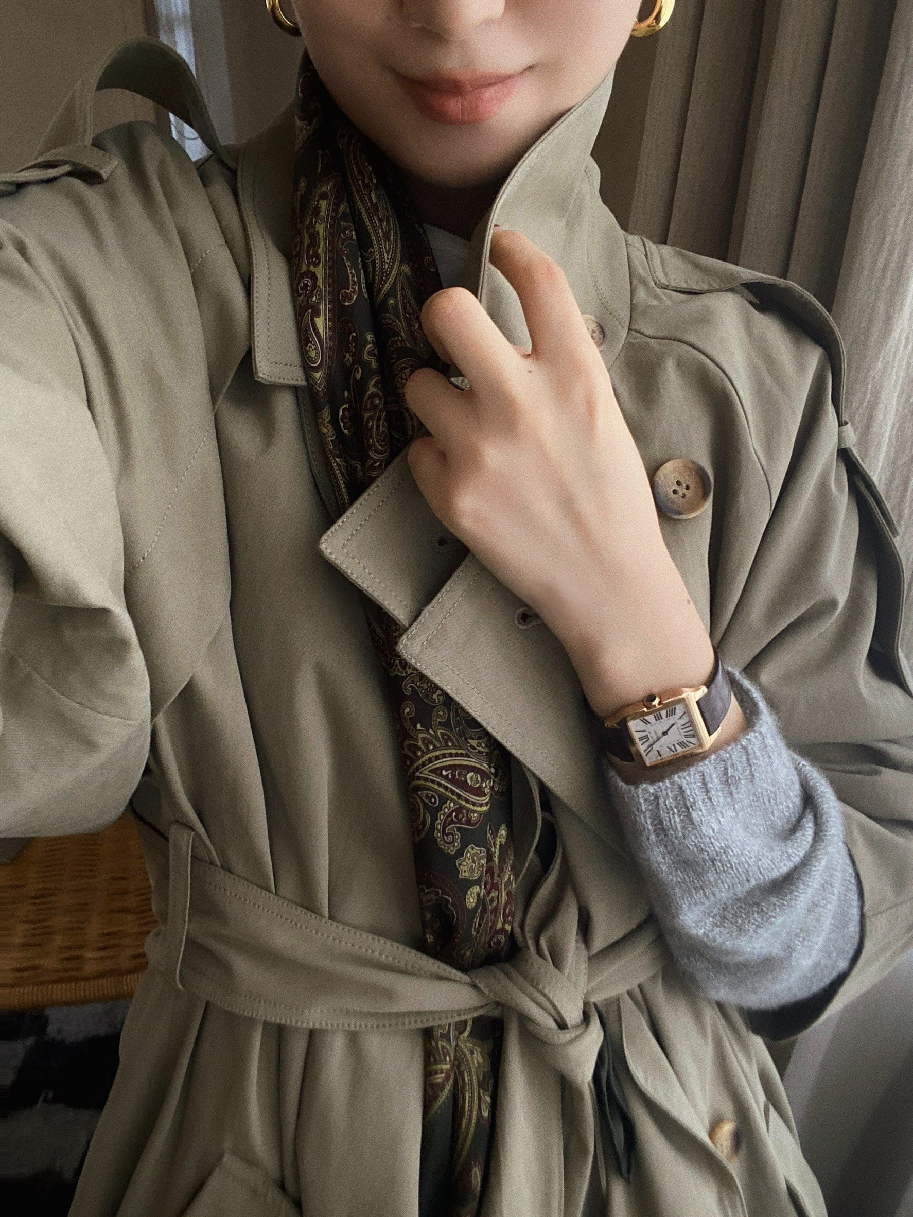 英倫氣息橄欖綠長版風衣外套-XS-L (Elegant & Love)