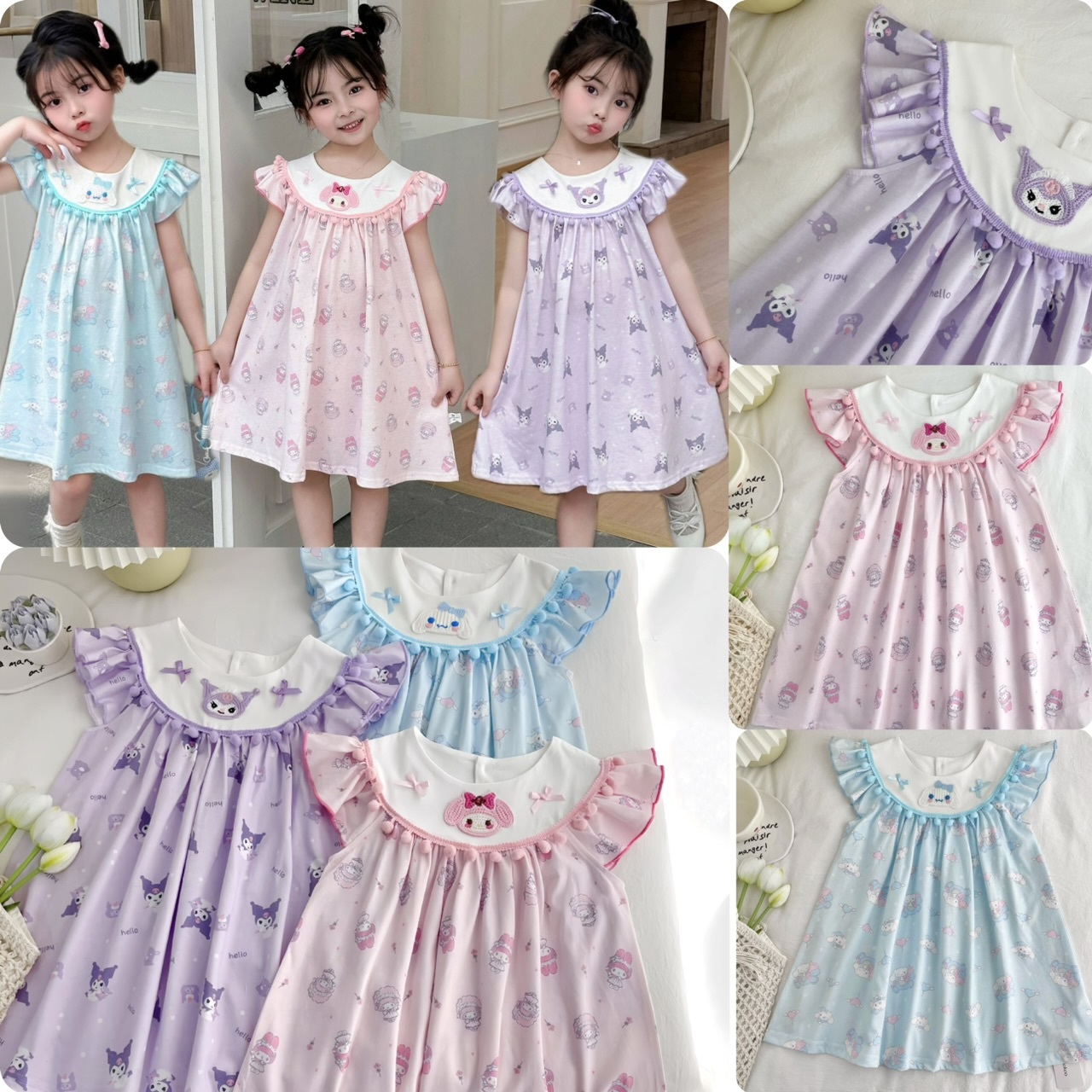 女童San*rio 主角波波領滿印連衣裙 -2502202