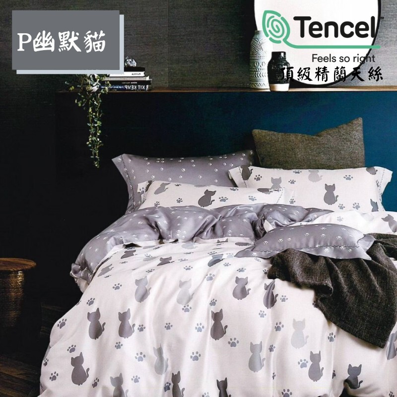 (含運) 100% 40支 厚包 天絲 鋪棉 床包 四件組 (P-幽默貓)