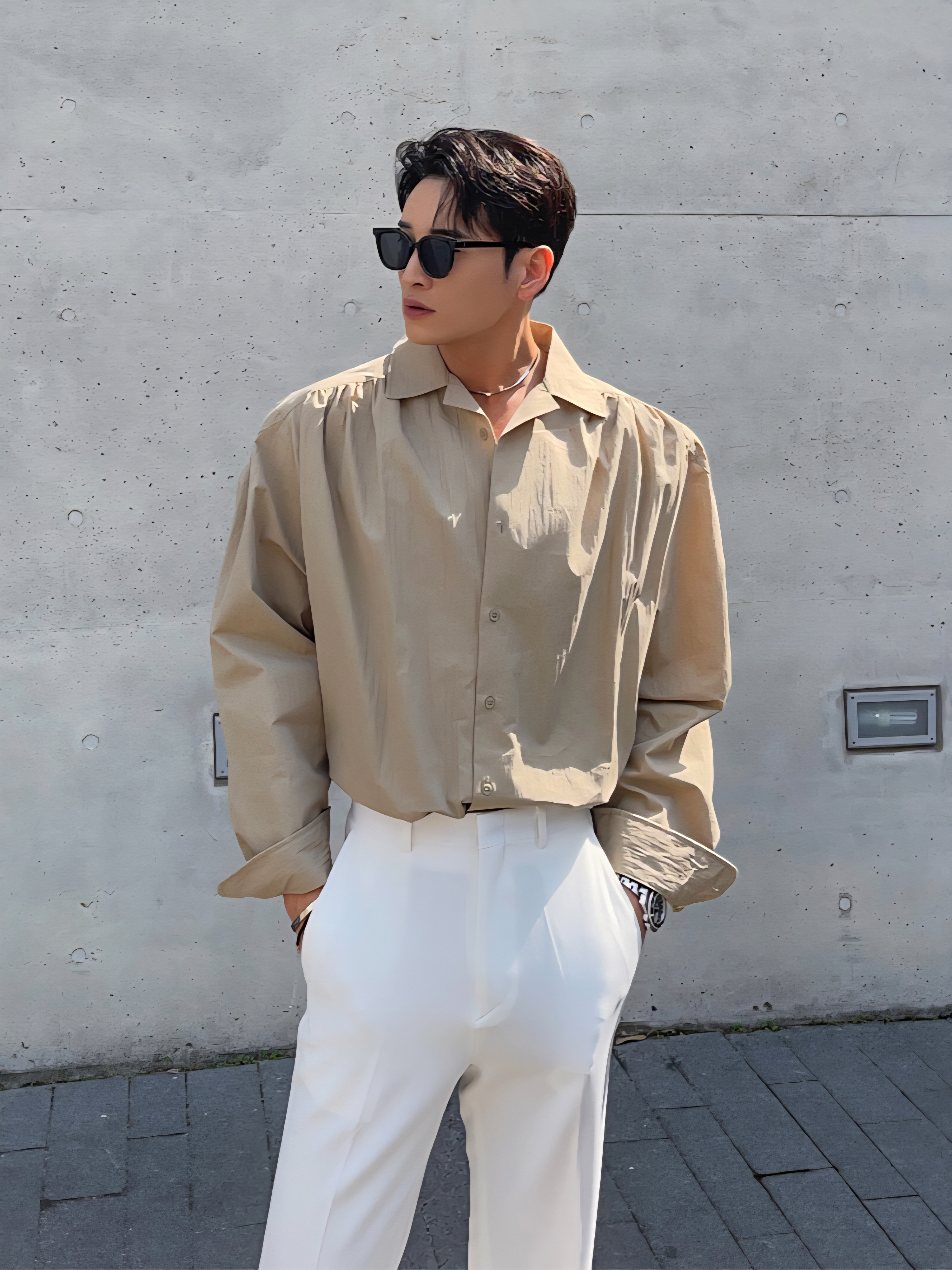 (韓國獨家特價)開領褶皺襯衫