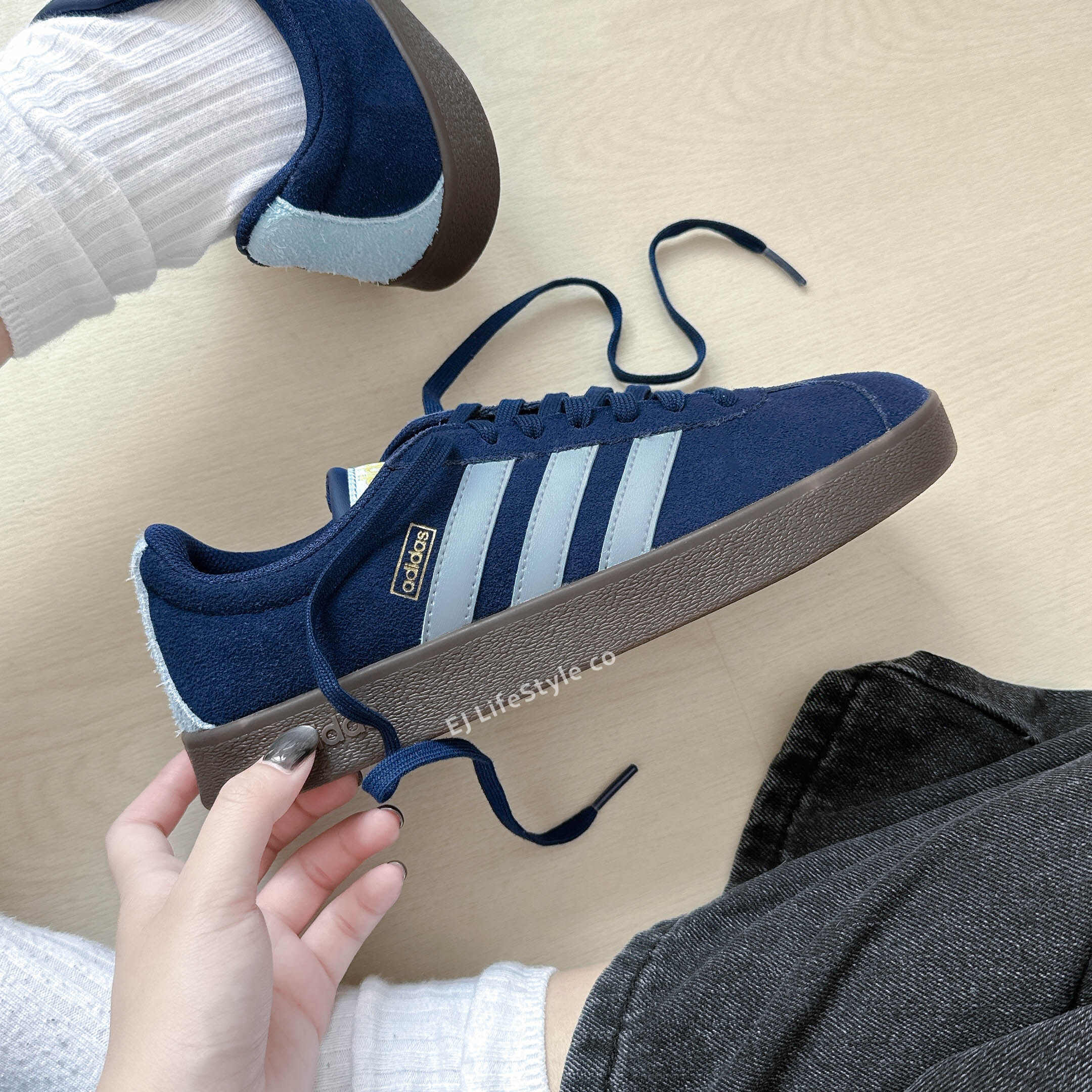 ADIDAS NEO VL COURT 2.0 海軍藍 深藍 麂皮 焦糖底 平替版SAMBA 男女鞋 JR8308 / 現+預