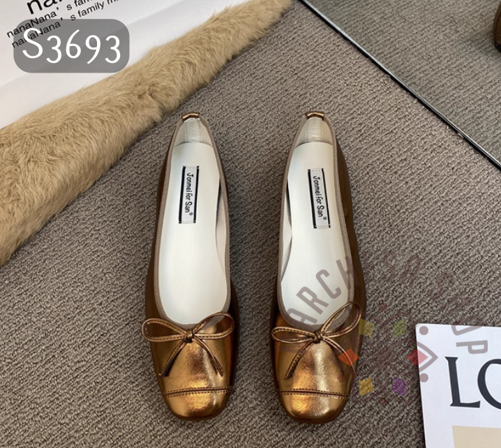 S3693 - 頭層羊皮蝴蝶結方頭內增高芭蕾舞鞋