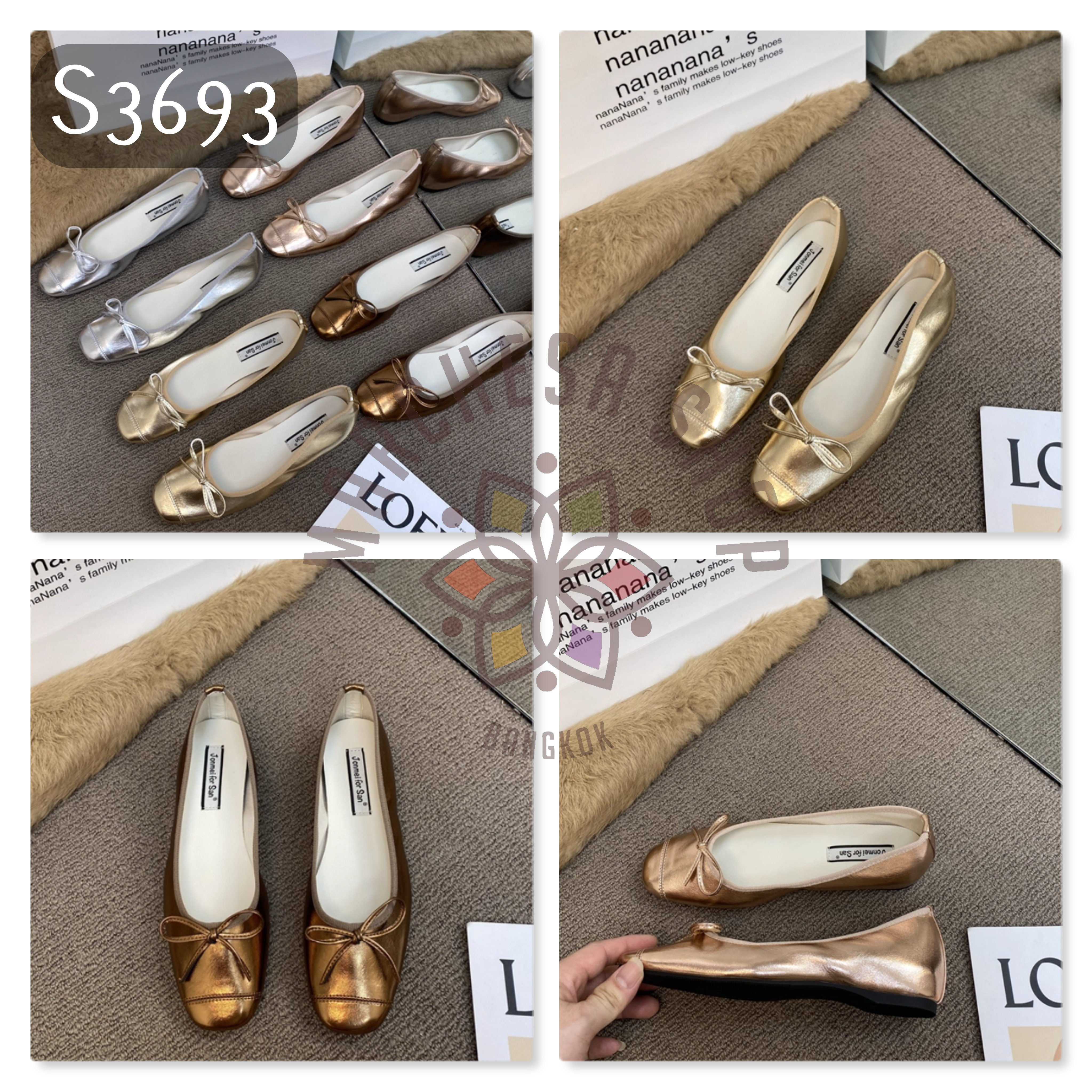 S3693 - 頭層羊皮蝴蝶結方頭內增高芭蕾舞鞋