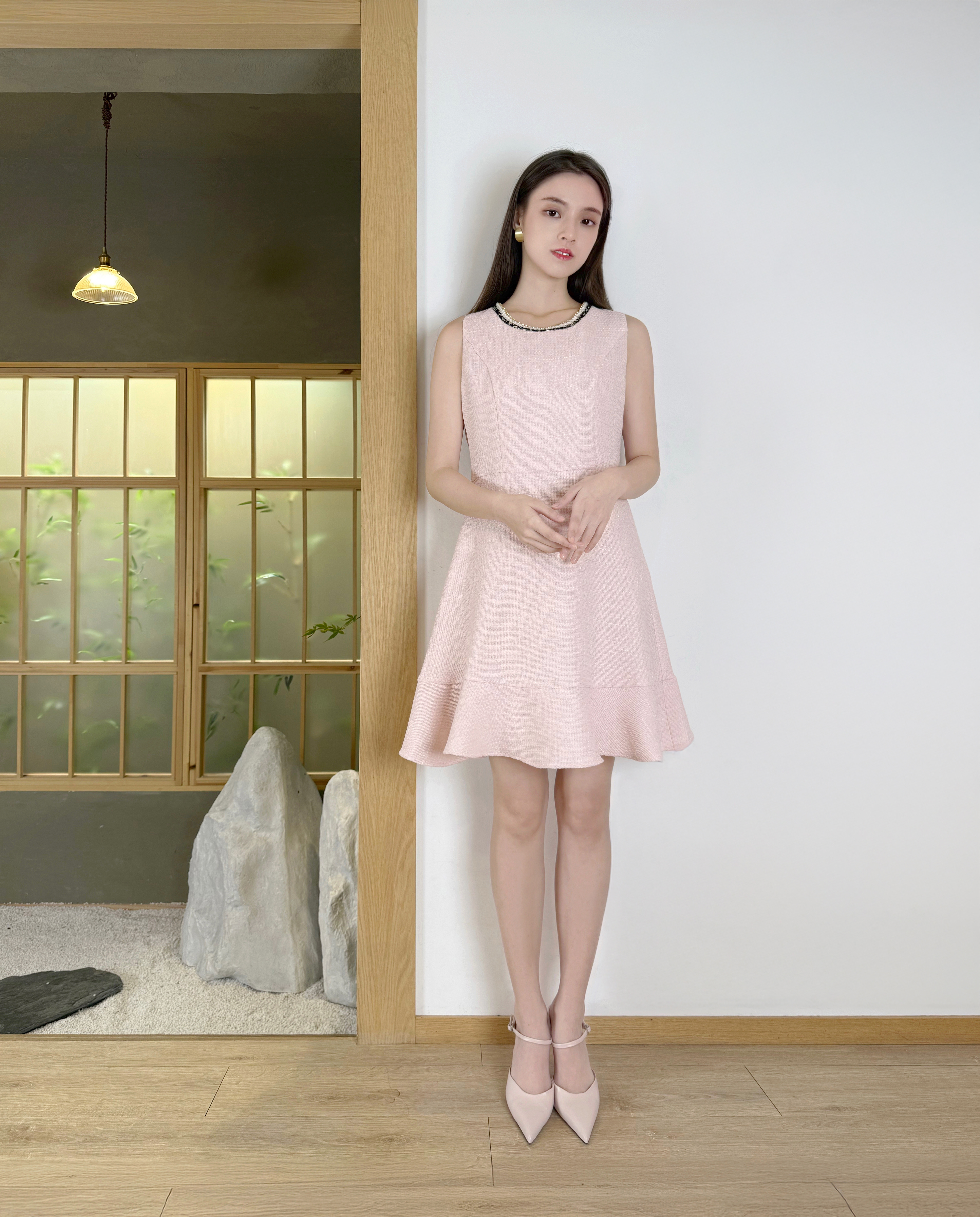 領口鍊帶背心連衣裙 OP0563