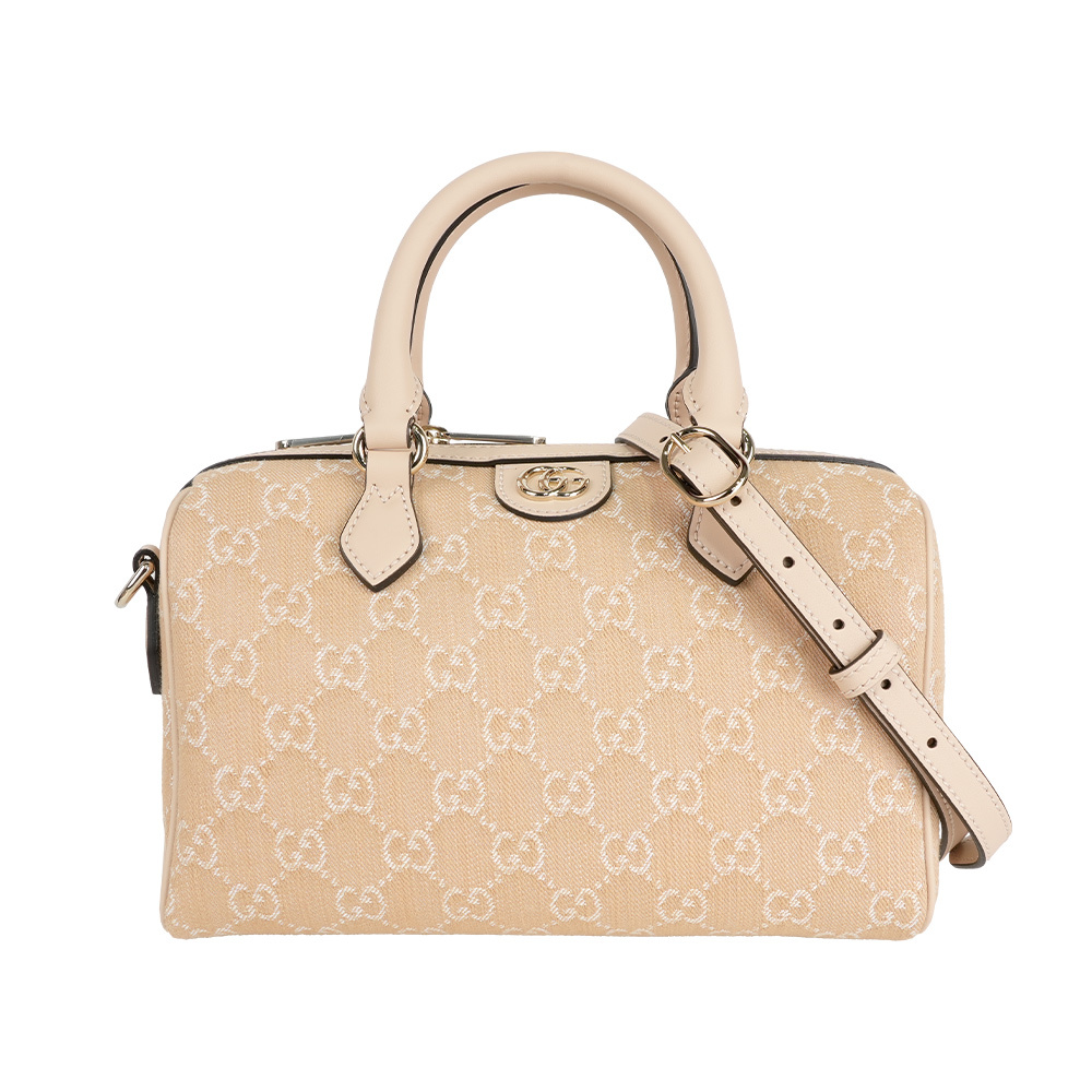 【GUCCI】GG 牛仔帆布二用波士頓包(淺米色)