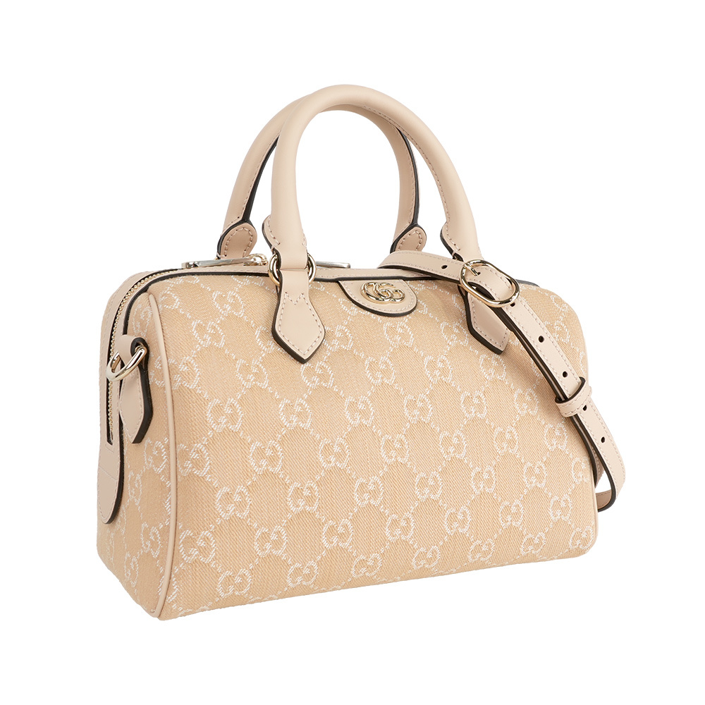 【GUCCI】GG 牛仔帆布二用波士頓包(淺米色)