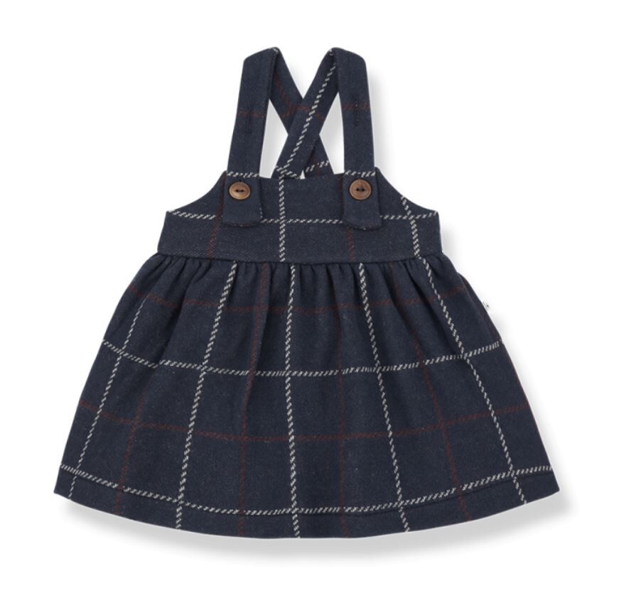 1+ in the family 英倫風格紋吊帶裙 NINA dark-blue