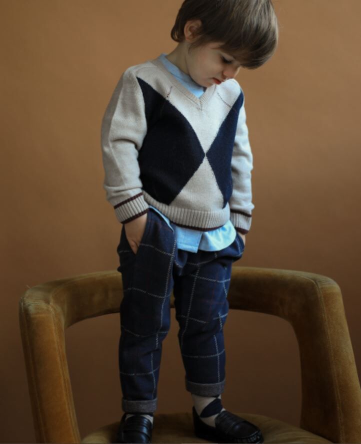 1+ in the family 英倫風格紋長褲 ROBIN dark-blue