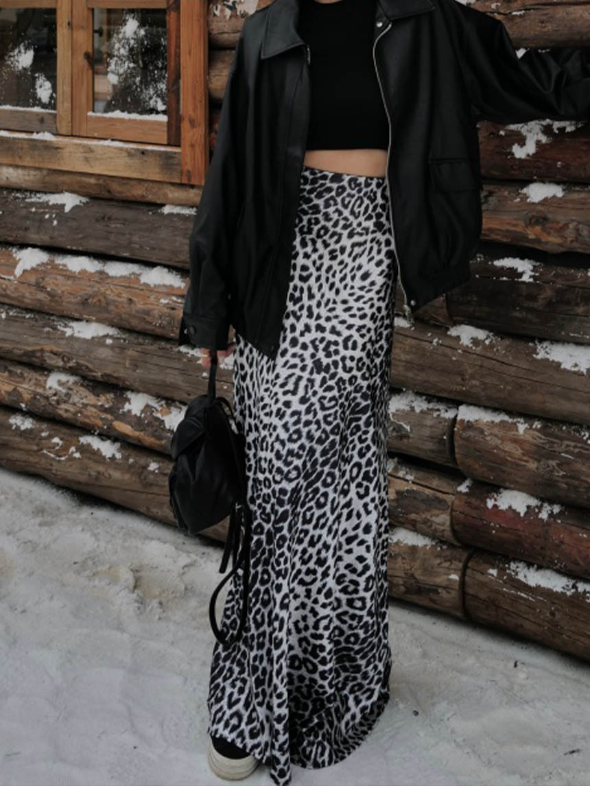 豹紋緞面魚尾長裙*3色