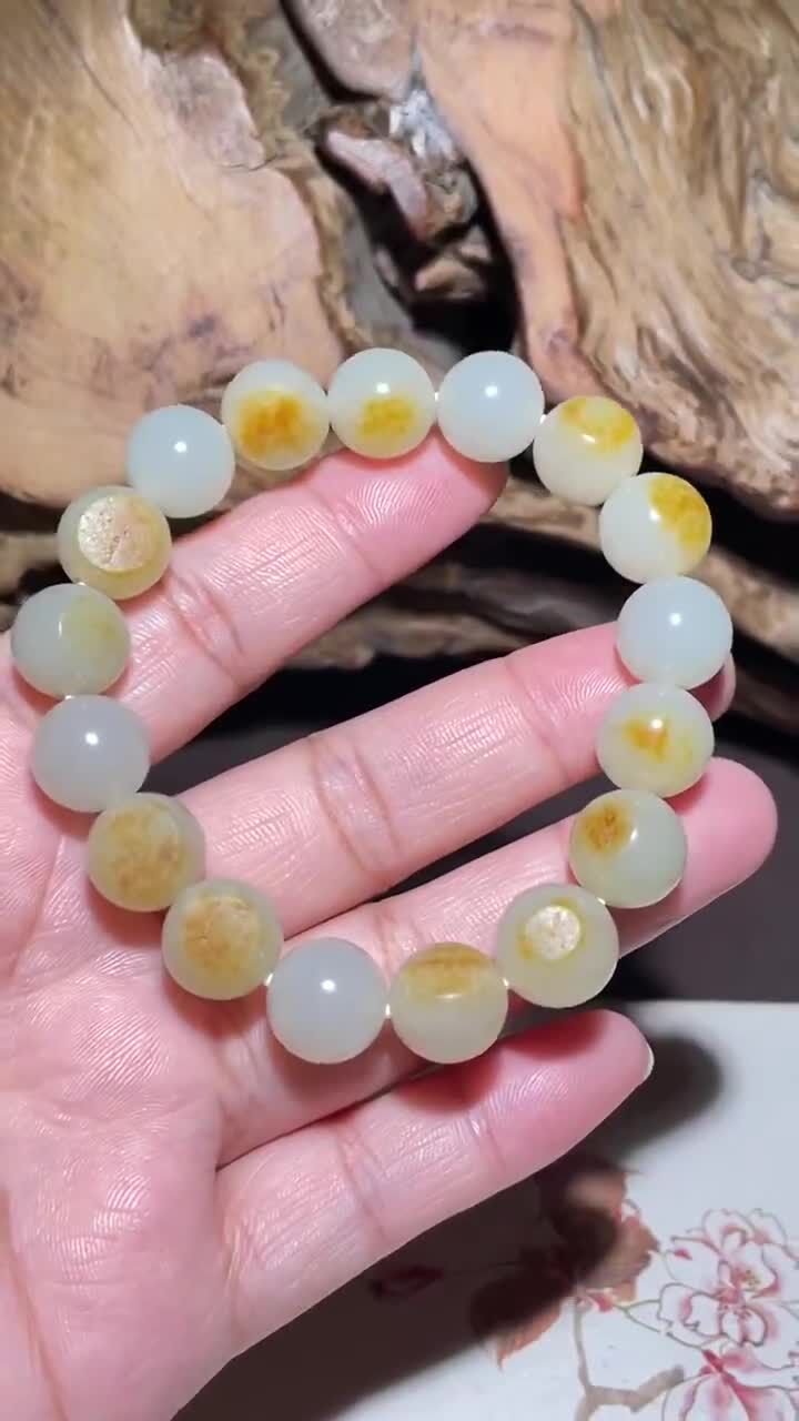 和田玉灑金皮籽料手串 (12mm直徑),天然和田玉軟玉