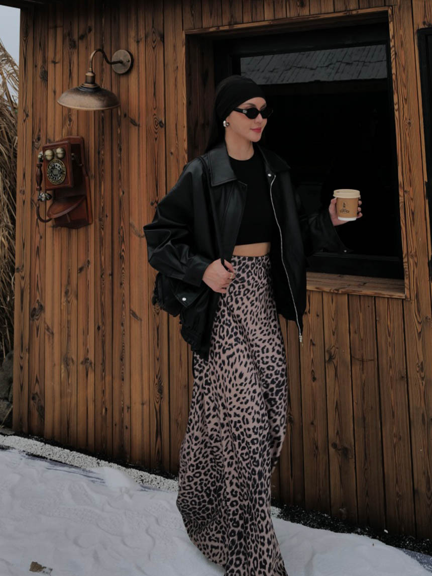 豹紋緞面魚尾長裙*3色