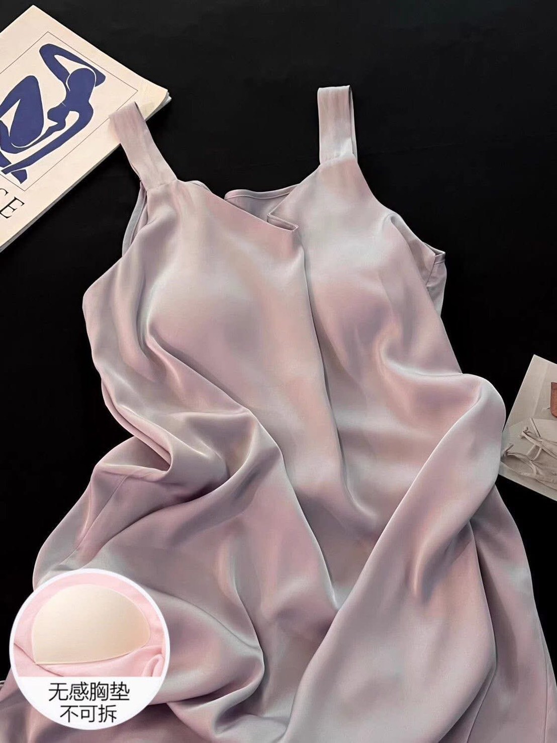 🔜 新款冰絲帶胸墊吊带睡裙👗-0578