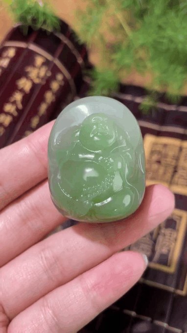 724732 和田玉翠青彌勒佛