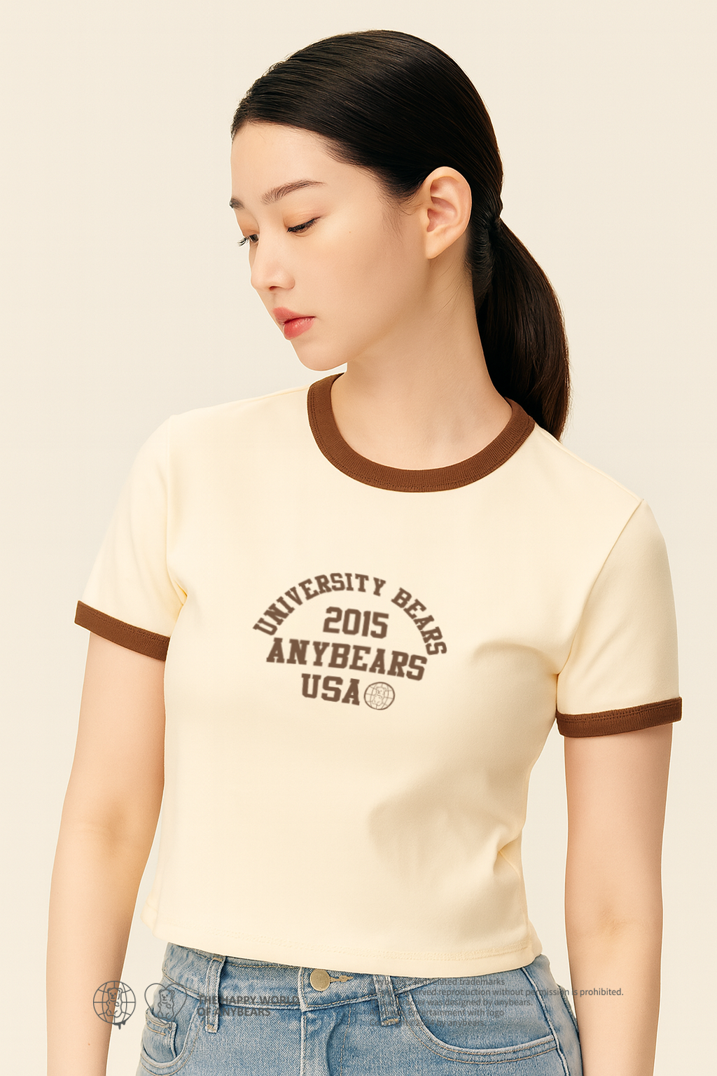 ANYBEARS® University BEAR 大學熊 滾邊短版上衣