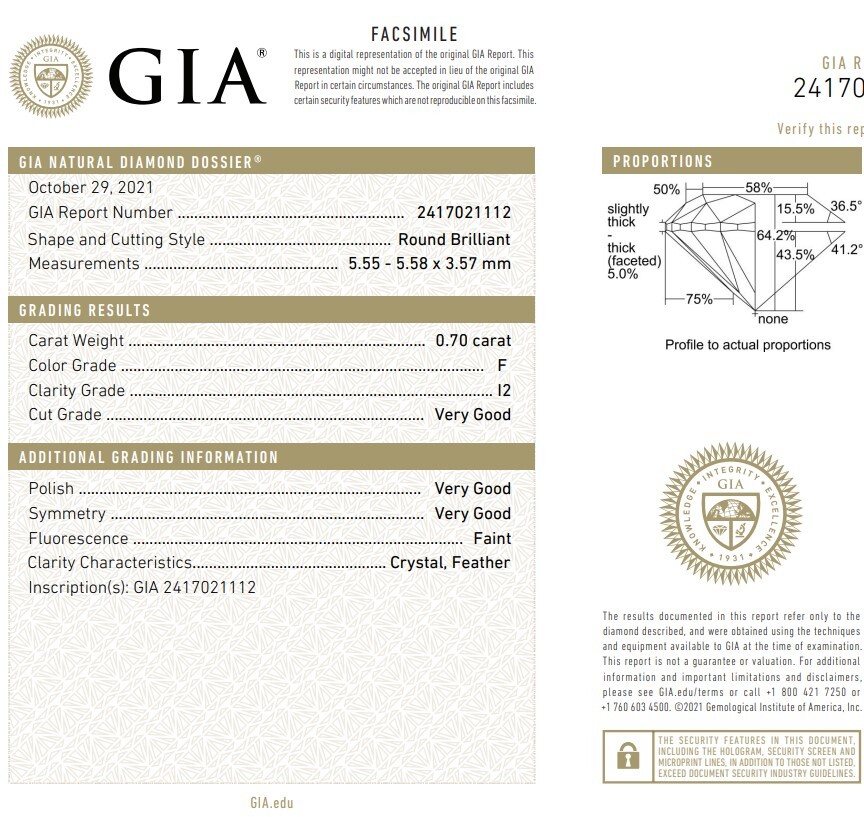 圓形 鑽石 GIA 0.70ct F I2 / C4049