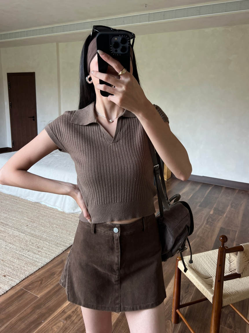 Polo領坑紋飛飛袖上衣*5色