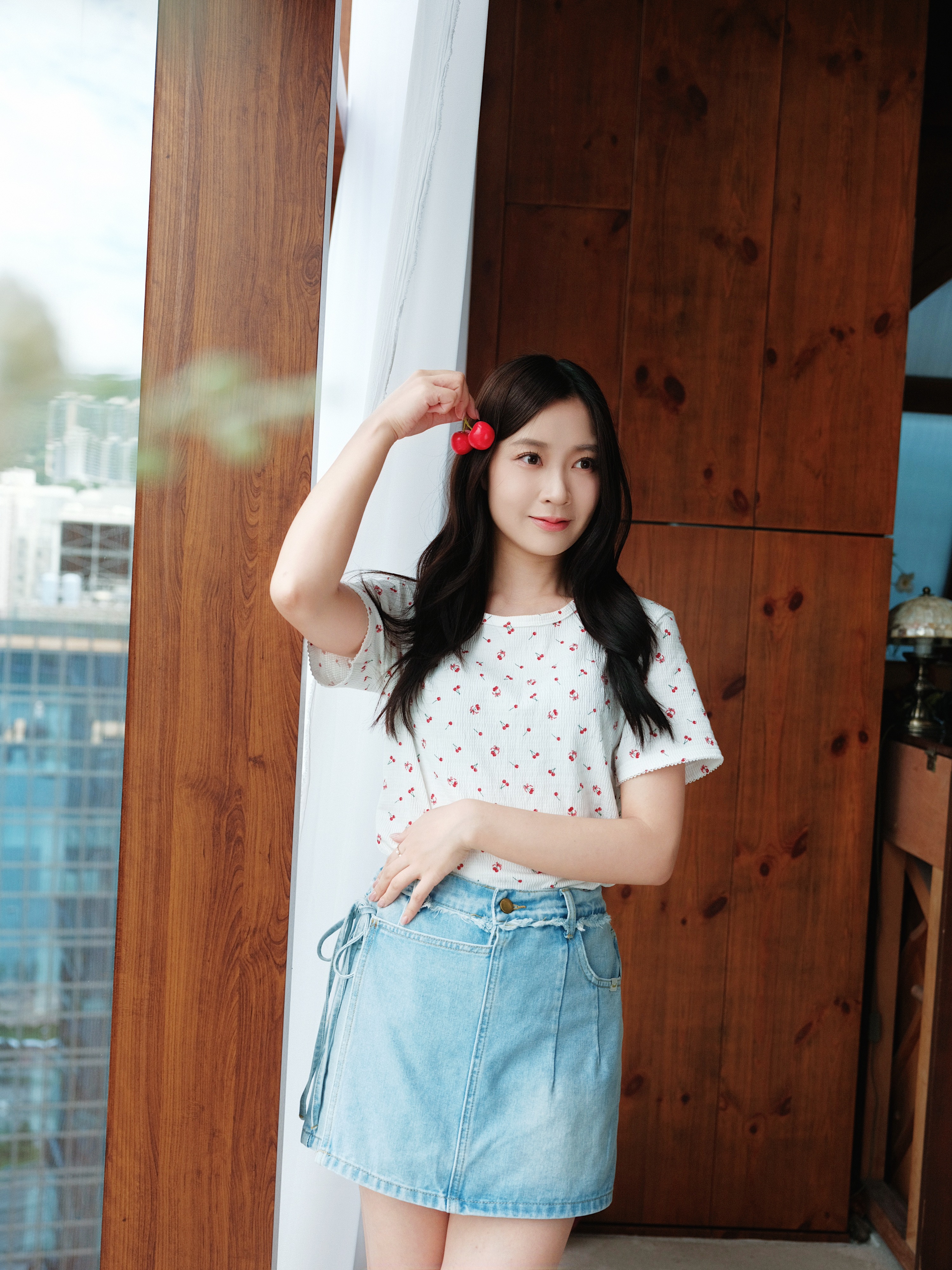 白色 / 小櫻桃印花短袖上衣 / Mini Cherry Pattern Short Sleeve Top