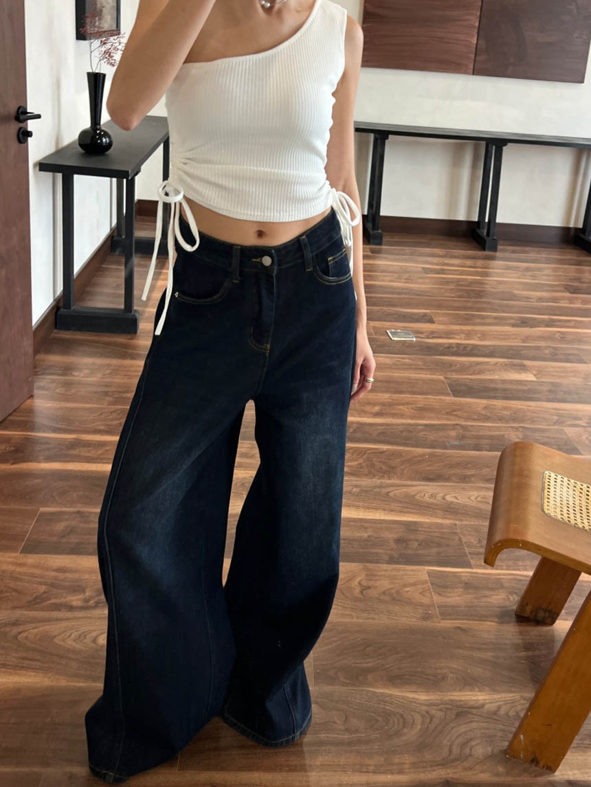 高磅斜車線牛仔寬褲*2色