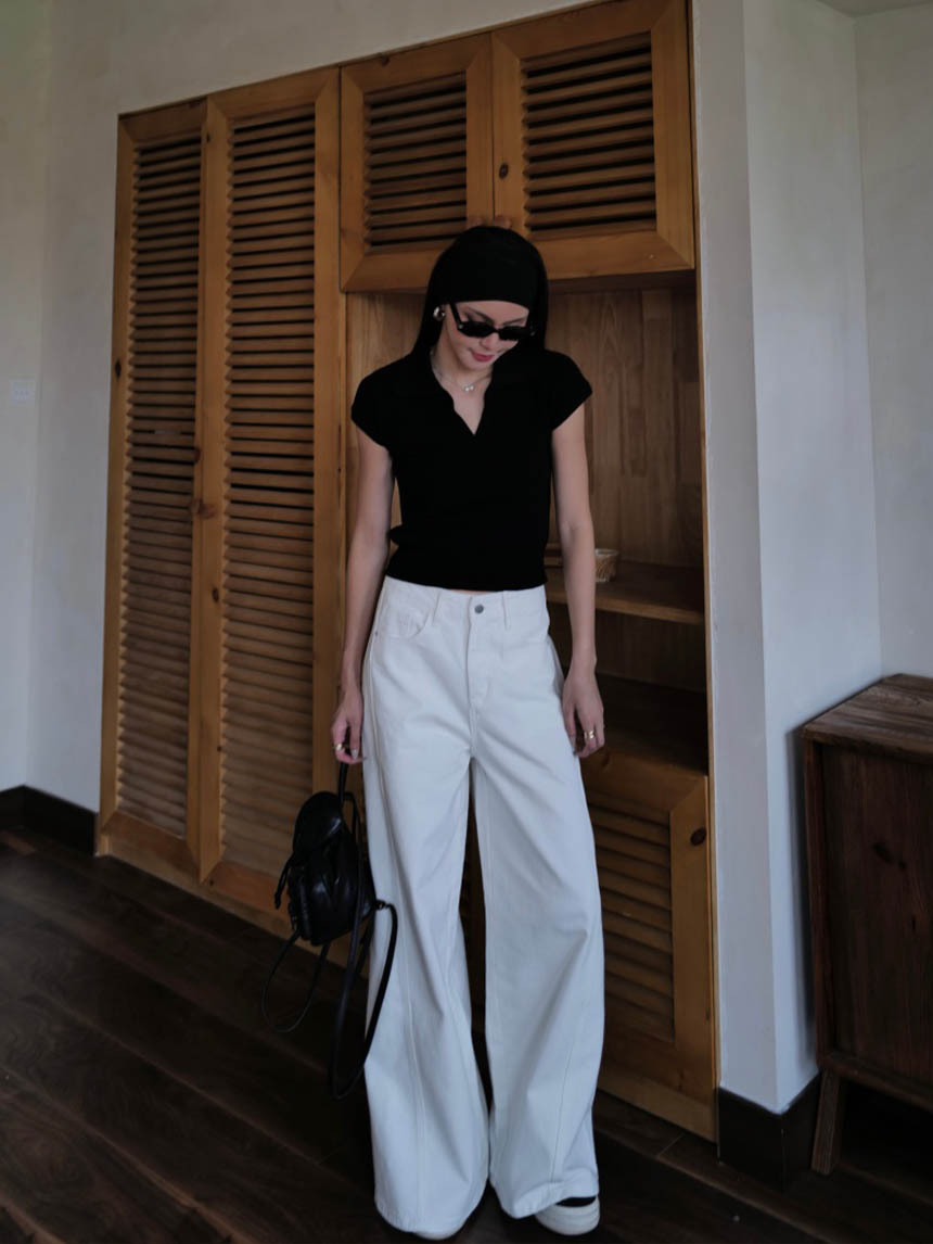 高磅斜車線牛仔寬褲*2色