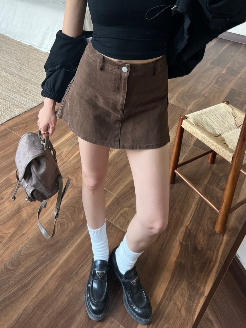 水洗牛仔側開衩褲裙*3色