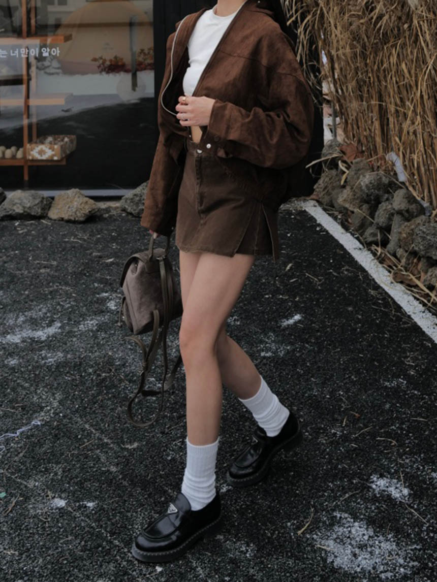 水洗牛仔側開衩褲裙*3色