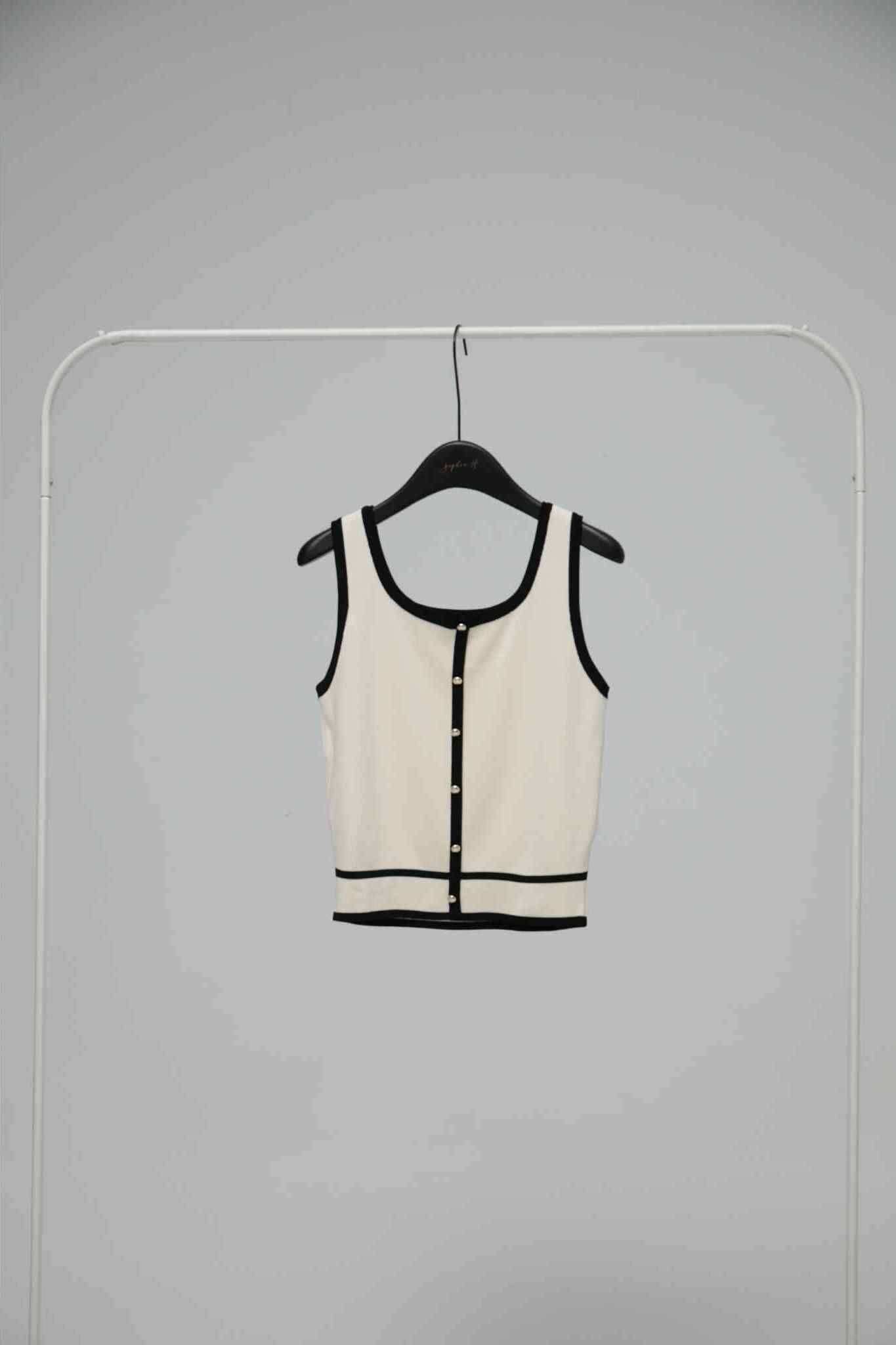 NY45 人造絲拼色銀扣針織背心