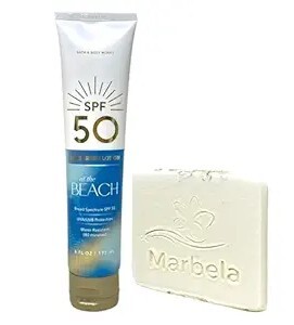 [S] BEAUTY BATH & BODY SPF 50 SUNSCREEN LOTION AT THE BEACH WATER RESISTANT 6FL OZ/177ML, 0667559261063 (SBU539)