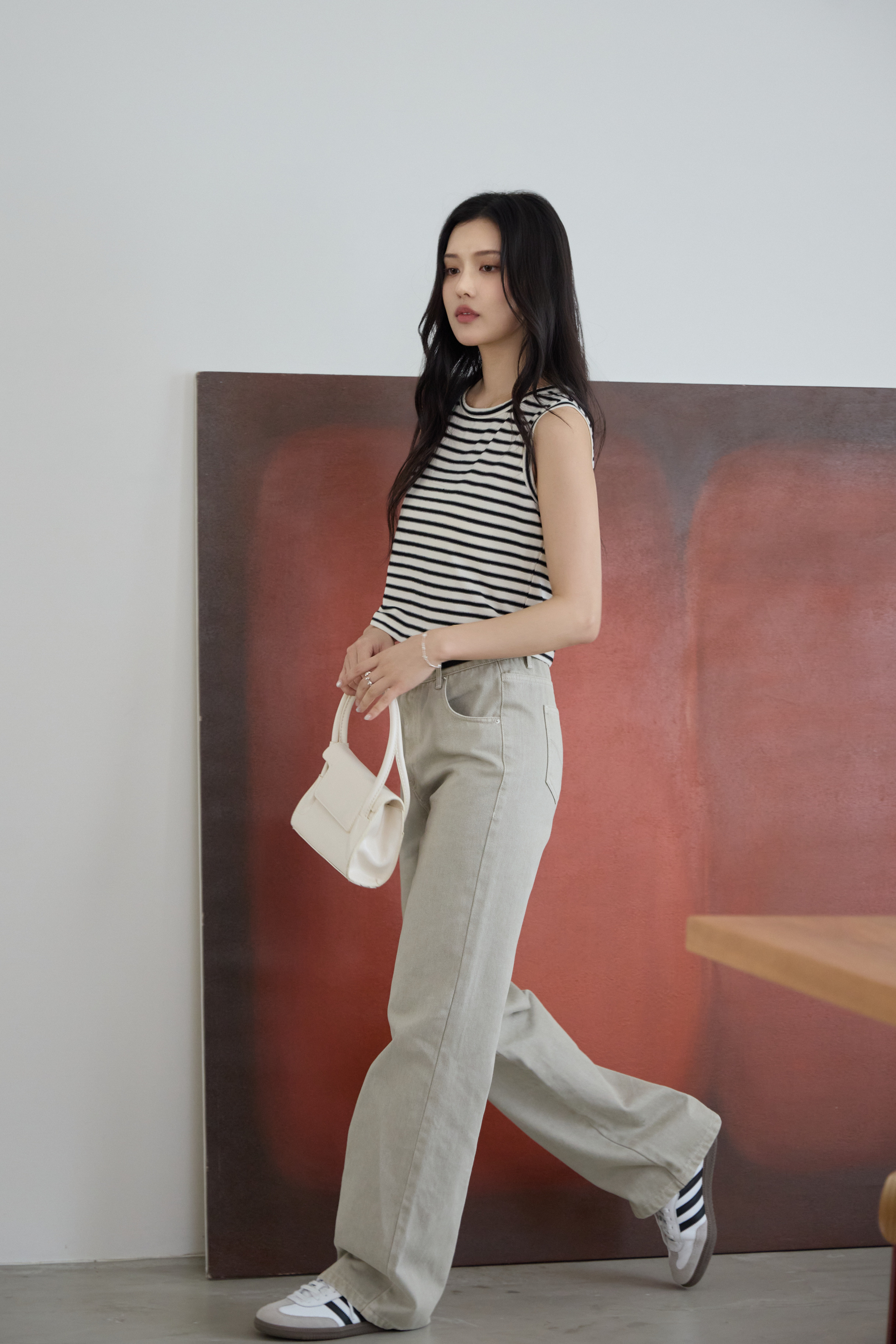 Gmade/細工條紋遮副乳無袖上衣-黑白條