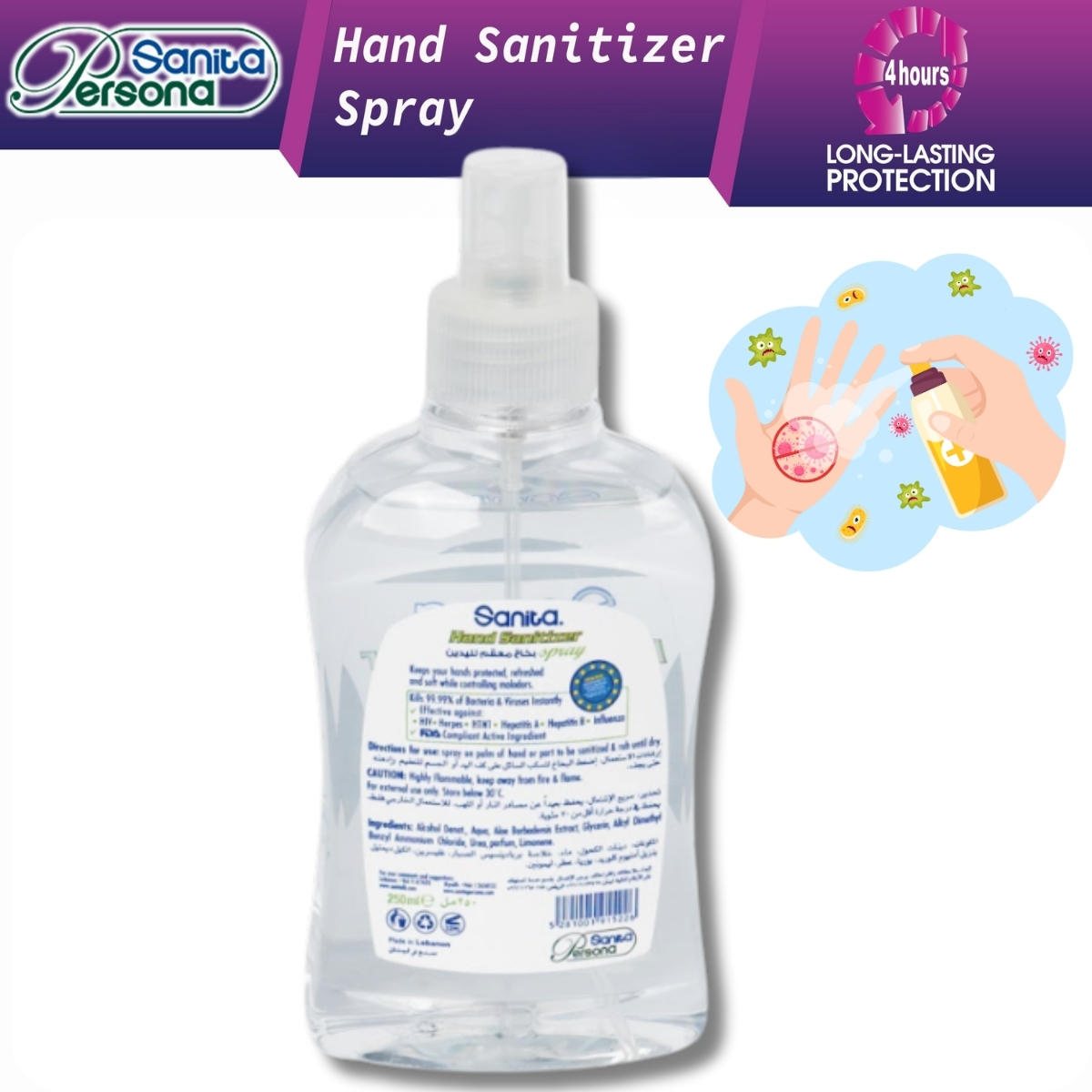 Sanita 全效配方 - 多用途消毒殺菌噴霧, 歐盟標準 250 毫升