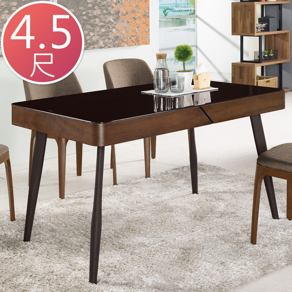 衛倫4.5尺工業風黑色玻璃餐桌