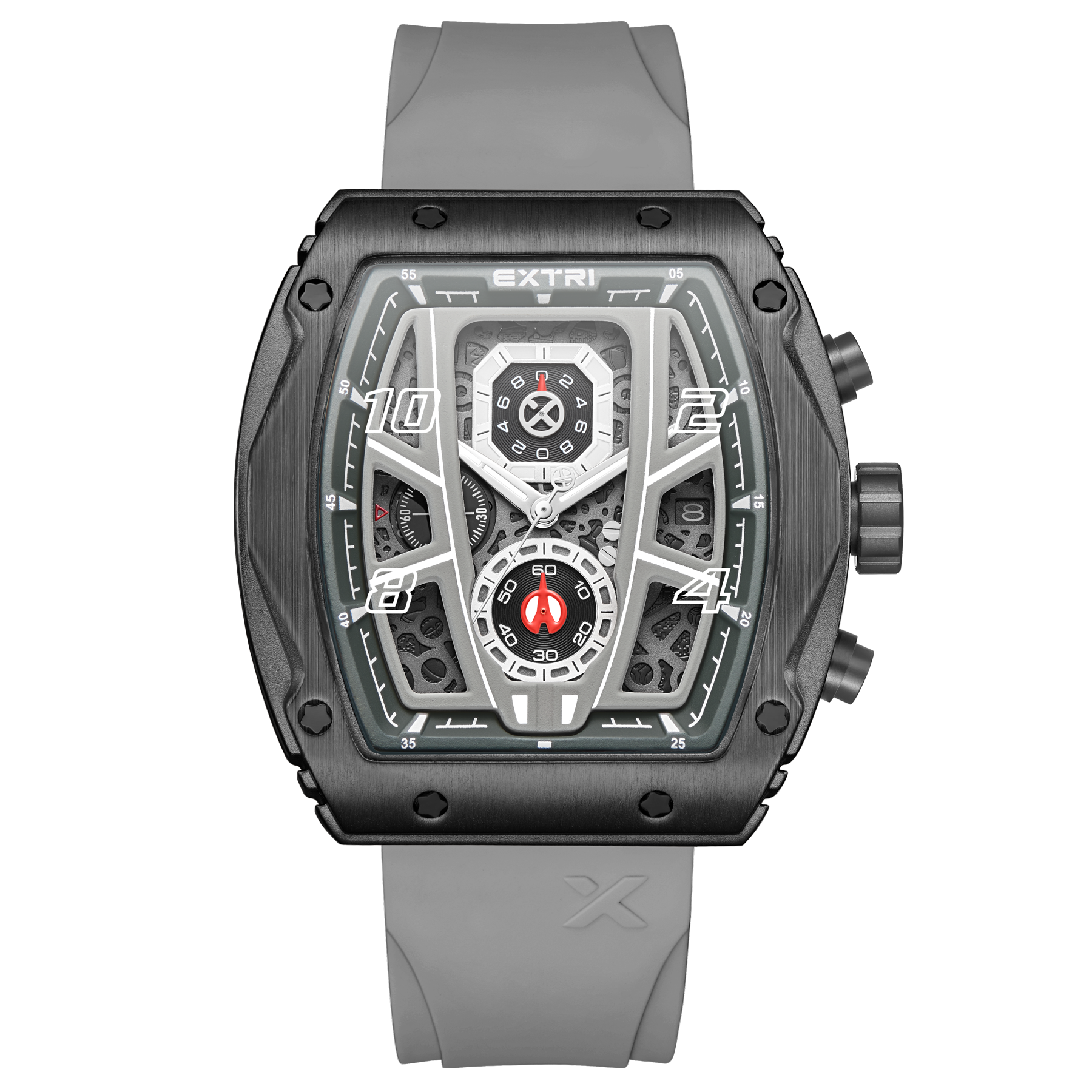 【EXTRI】 X6053 經典 酒桶款 日期顯示 三眼 矽膠 手錶
