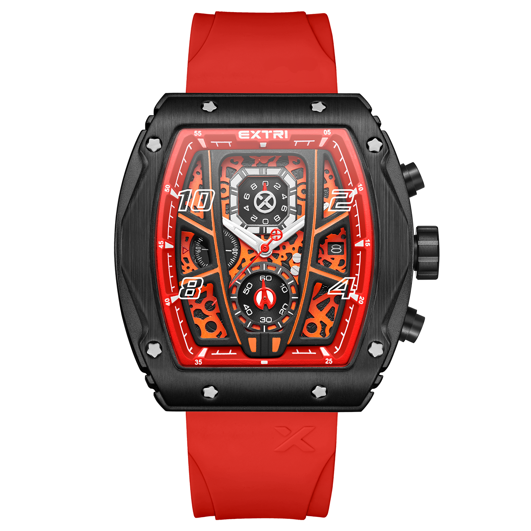 【EXTRI】 X6053 經典 酒桶款 日期顯示 三眼 矽膠 手錶